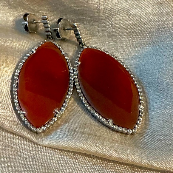 Large Carnelian and Diamond earrings - Picture 1 of 12